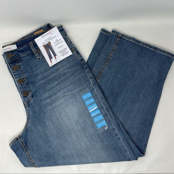 NWT! Skinny Girl High Rise Button Front Cropped Wide Leg Denim Stretch Jeans - Picture 6 of 14